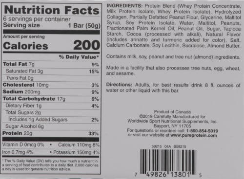 Pure Protein Chocolate Peanut Butter Bars Perspective: back