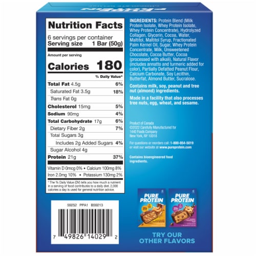 Pure Protein Chocolate Deluxe Protein Bars Perspective: back