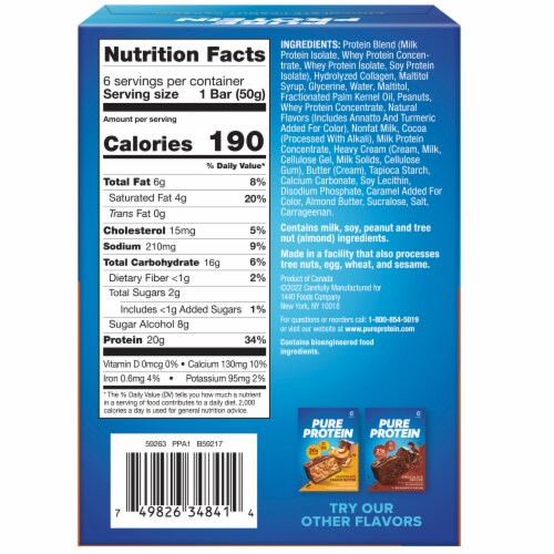 Pure Protein® Chocolate Peanut Caramel Protein Bars Perspective: back