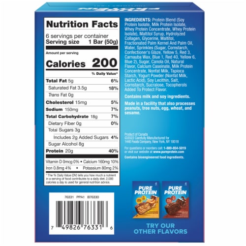 Pure Protein Birthday Cake Protein Bars Perspective: back