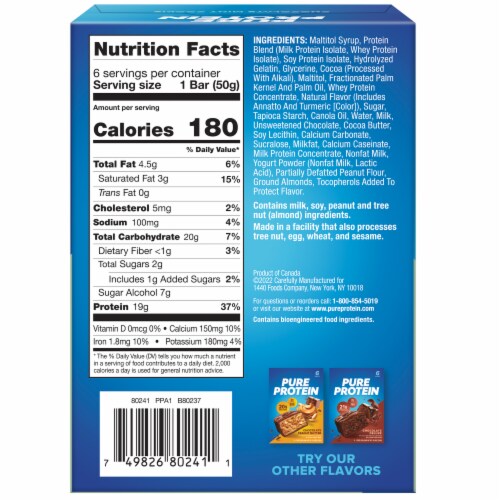 Pure Protein Chocolate Mint Cookie Protein Bars Perspective: back