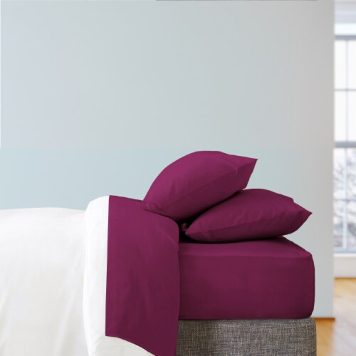 LuxClub Eggplant Queen 6 PC Rayon From Bamboo Solid Performance Sheet Set Perspective: back