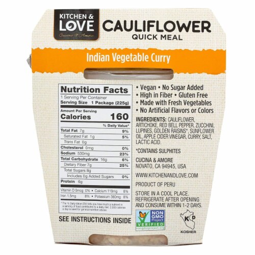 Kitchen And Love Cauliflower Indian Vegetable Curry Meal 7.9oz Perspective: back