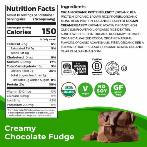 Orgain Protein Powder Chocolate Organic 16.3oz Perspective: back