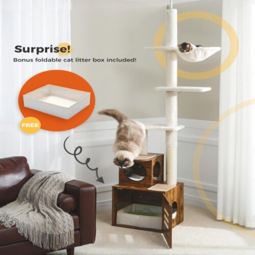 Inq Boutique - Cat Tree Floor Cat Tower 6 Tiers - Adjustable Height 90.6-110.2 - Brown Perspective: back