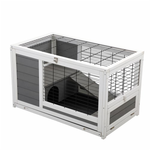 FX070 - Luxury 2-Storey Grey White Wooden Pet House Box - Comfy Cabin for Small Animals Perspective: back