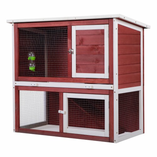FX070 - Outdoor Animals Wooden Rabbit Hutch with Pull Out Tray Perspective: back
