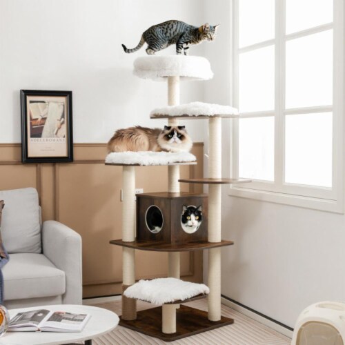 Hooya Imp.& Exp. - Wooden Multi-Layer Cat Tree with Scratch-Resistant Rope Perspective: back