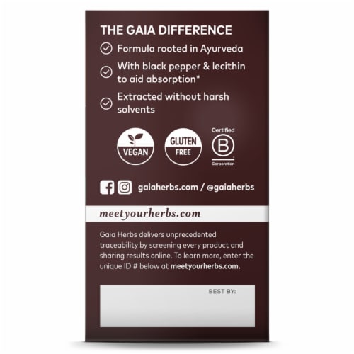 Gaia Herbs® Turmeric Supreme Pain Liquid Phyto-Caps Perspective: back