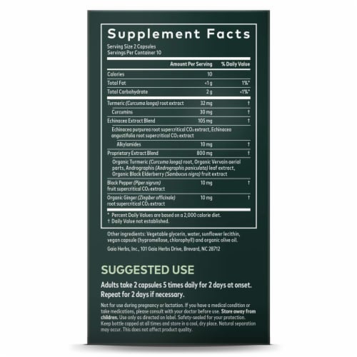 Gaia® Herbs Turmeric Supreme Immune Support Supplement Perspective: back