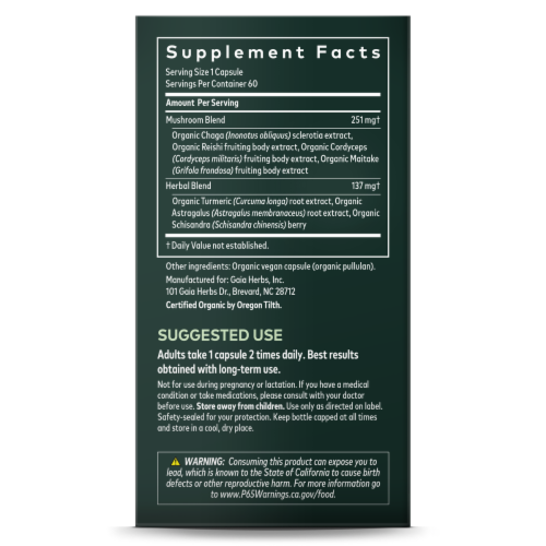 Gaia® Herbs Mushrooms & Herbs Everyday Immune Capsules Perspective: back