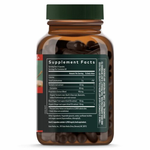 Gaia Herbs Turmeric Supreme Joint, 120 Vegan Liquid Phyto-Capsules Perspective: back