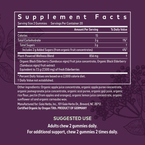 Gaia Herbs® Black Elderberry Adult Daily Immune Support Gummies Perspective: back