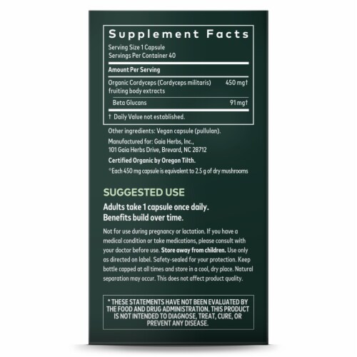 Gaia Herbs Cordyceps Mushrooms Energy Support Perspective: back