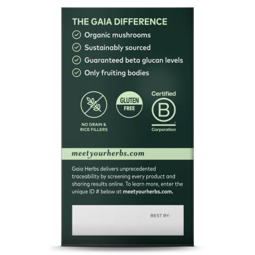 Gaia Herbs Lion's Mane Mushroom Brain and Nerve Support Supplements Perspective: back