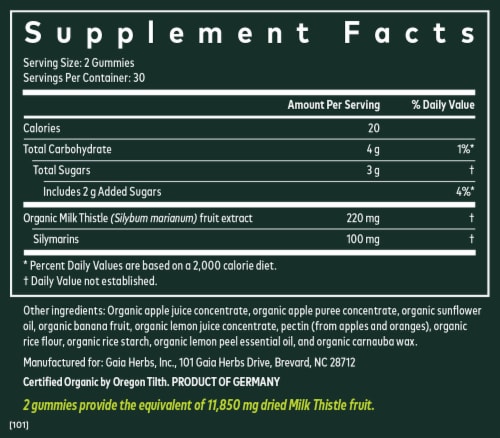 Gaia Herbs® Milk Thistle Lemon Flavored Gummies Perspective: back
