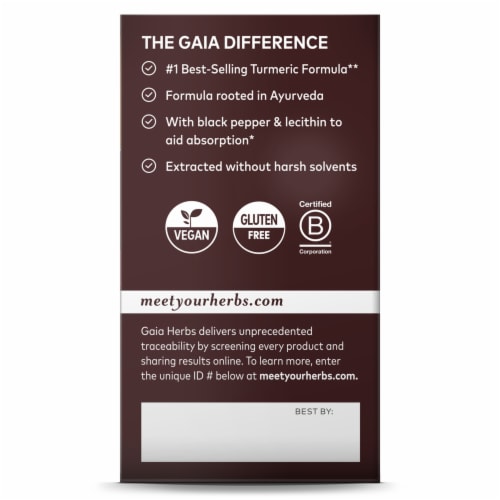 Gaia Herbs® Extra Strength Turmeric Supreme® Vegan Lquid Phyto-Caps® Herbal Supplement Perspective: back