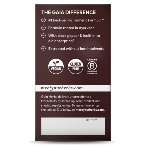 Gaia Herbs® Extra Strength Turmeric Supreme® Vegan Lquid Phyto-Caps® Herbal Supplement Perspective: back