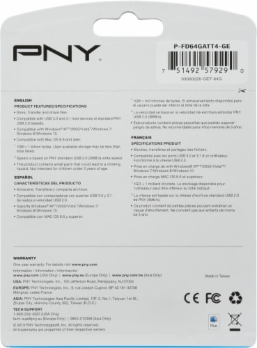 PNY Attach 3 64GB USB 2.0 Flash Drive Perspective: back