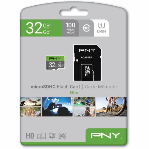 PNY 32GB Elite Class 10 U1 MicroSD Flash Card Perspective: back