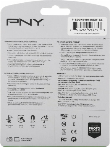 PNY Elite MicroSDXC Memory Card and Adapter - Gray/Green Perspective: back