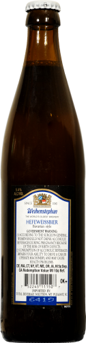 Weihenstephan Hefeweizen Beer Single Bottle Perspective: back