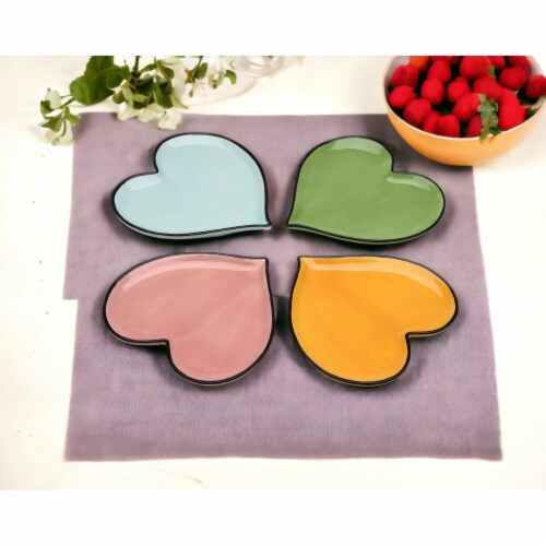 Ceramic Rainbow Plates: Assorted Colors Heart-Shaped Plates, Valentines, Wedding Décor or Perspective: back