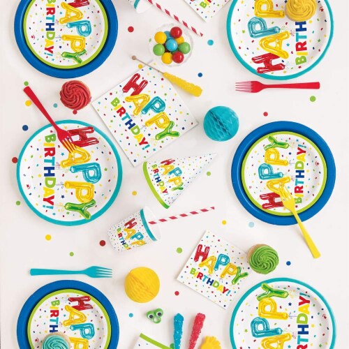 Unique Round Dinner Paper Plates - 9 | Happy Balloon Birthday (Pack of 14) Perspective: back