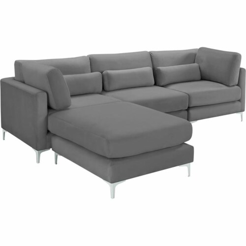 Meridian Furniture Julia Gray Velvet Modular Sectional Perspective: back
