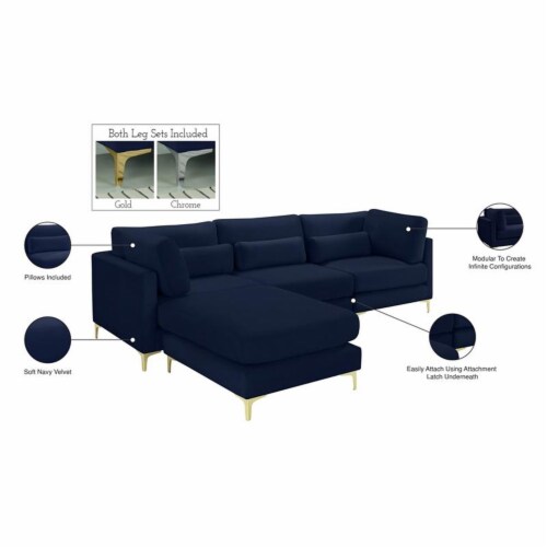 Meridian Furniture Julia Navy Velvet Modular Sectional Perspective: back