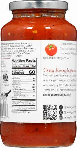 Dave's Gourmet Organic Red Heirloom Pasta Sauce Perspective: back