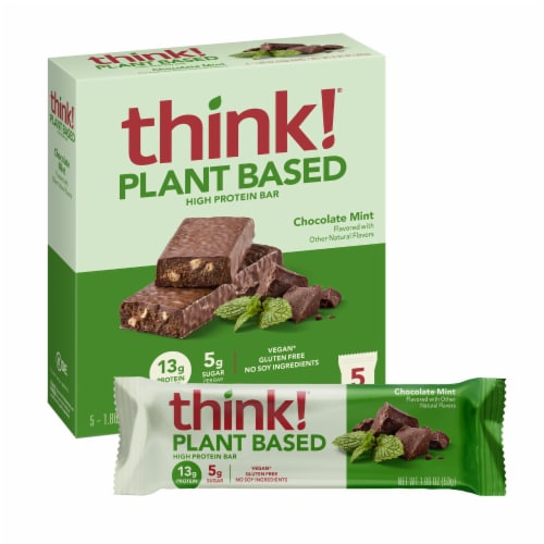 think! Plant Based Chocolate Mint High Protein Bars Perspective: back