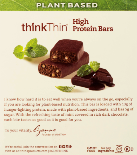 thinkThin® Plant Based Chocolate Mint High Protein Bars Perspective: back