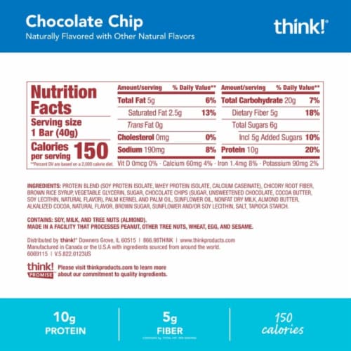 think! Snack Chocolate Chip Protein Bars Perspective: back