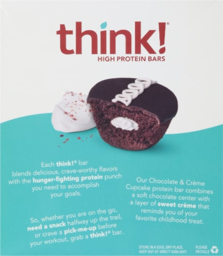 think!® Chocolate & Crème Cupcake Gluten Free High Protein Bars Perspective: back