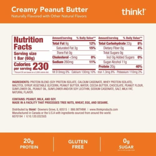 Think!® Creamy Peanut Butter Chocolate Dipped High Protein Bars Perspective: back