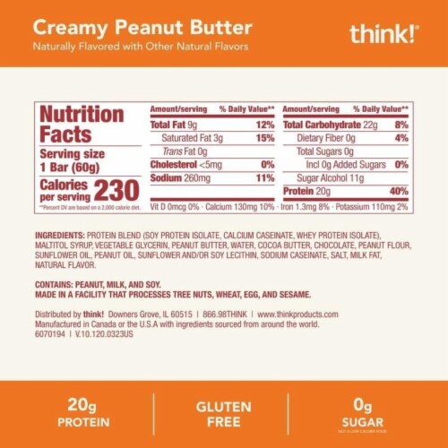 think! Creamy Peanut Butter High Protein Bars Perspective: back