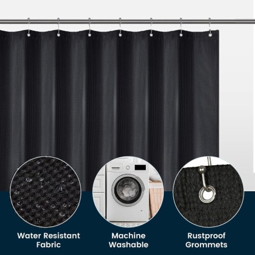 Waffle Weave Fabric Shower Curtain - 72&quot; W x 84&quot; H - Black Perspective: back