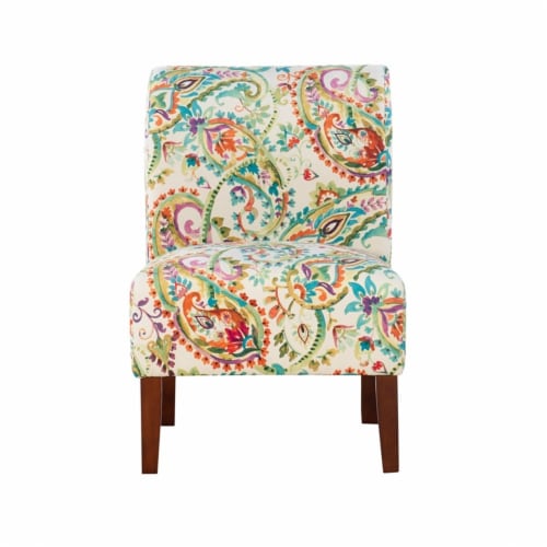 Linon Todd Curved Back Wood Upholstered Slipper Chair in Calypso Multi-Color Perspective: back