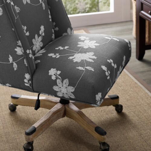 Draper Embroidered Floral Office Chair Gray And White 1 Harris