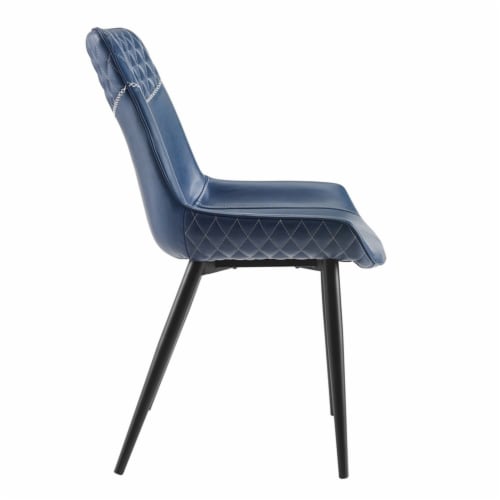 Linon Mabry Upholstered Set of Two Dining Chairs in Blue Perspective: back