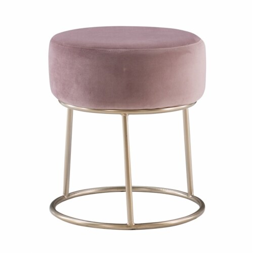 Linon Carly Metal Accent Vanity Stool in Pink Perspective: back