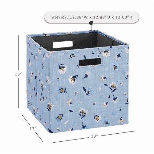 Linon Lane Two Pack Fabric Daisy Storage Bins in Blue Perspective: back