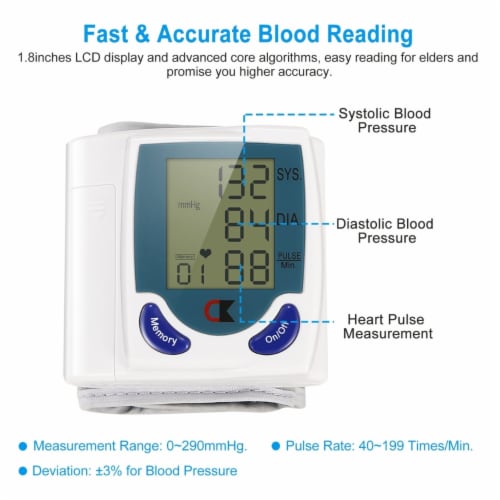 Blood Pressure Monitor Wrist Digital High Blood Pressure Cuff Heartbeat Tester with 60 Perspective: back