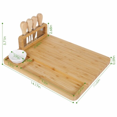 Bamboo Cheese Board Charcuterie Cheese Platter Board Serving Tray with Cutlery Set for Perspective: back