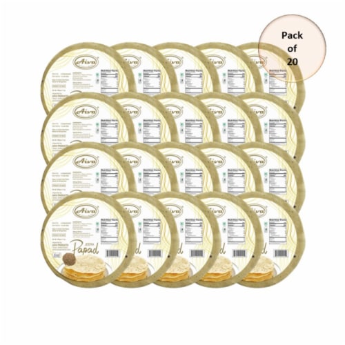 Aiva Pappadums (Indian Lentil Wafer Snack) Cumin Papad Perspective: back