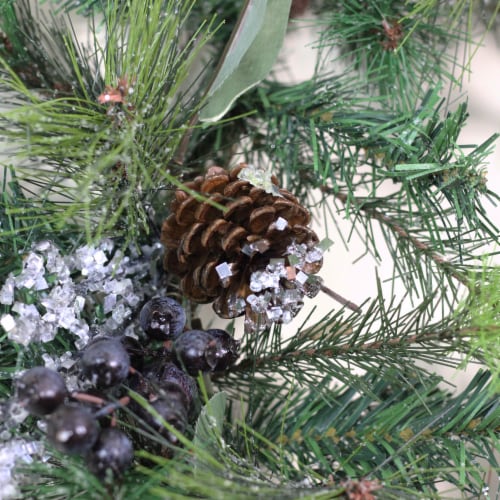 Northlight Mixed Pine with Blueberries Pine Cones and Ice Twigs Artificial Christmas Wreath - Perspective: back