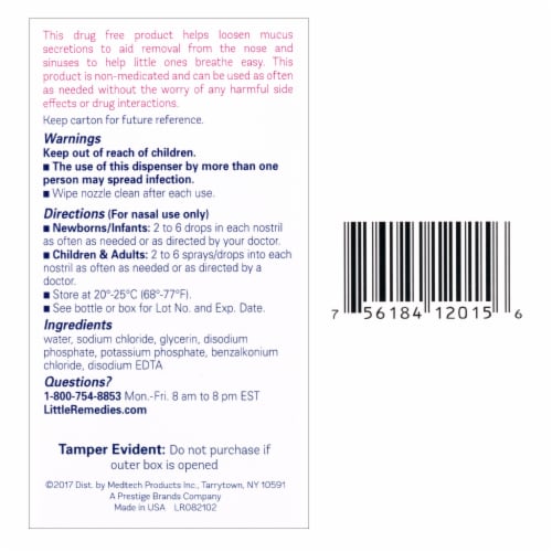 Little Remedies Safe for Newborns Saline Spray And Drops Perspective: back
