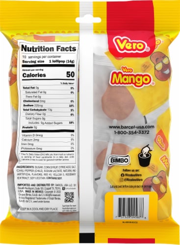 Vero® Mango® Chili Pepper Powder Covered Mango Lollipops Perspective: back