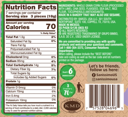 Sanissimo® Salmas® Chia & Flaxseed Flavored Oven-Baked Corn Crackers Perspective: back